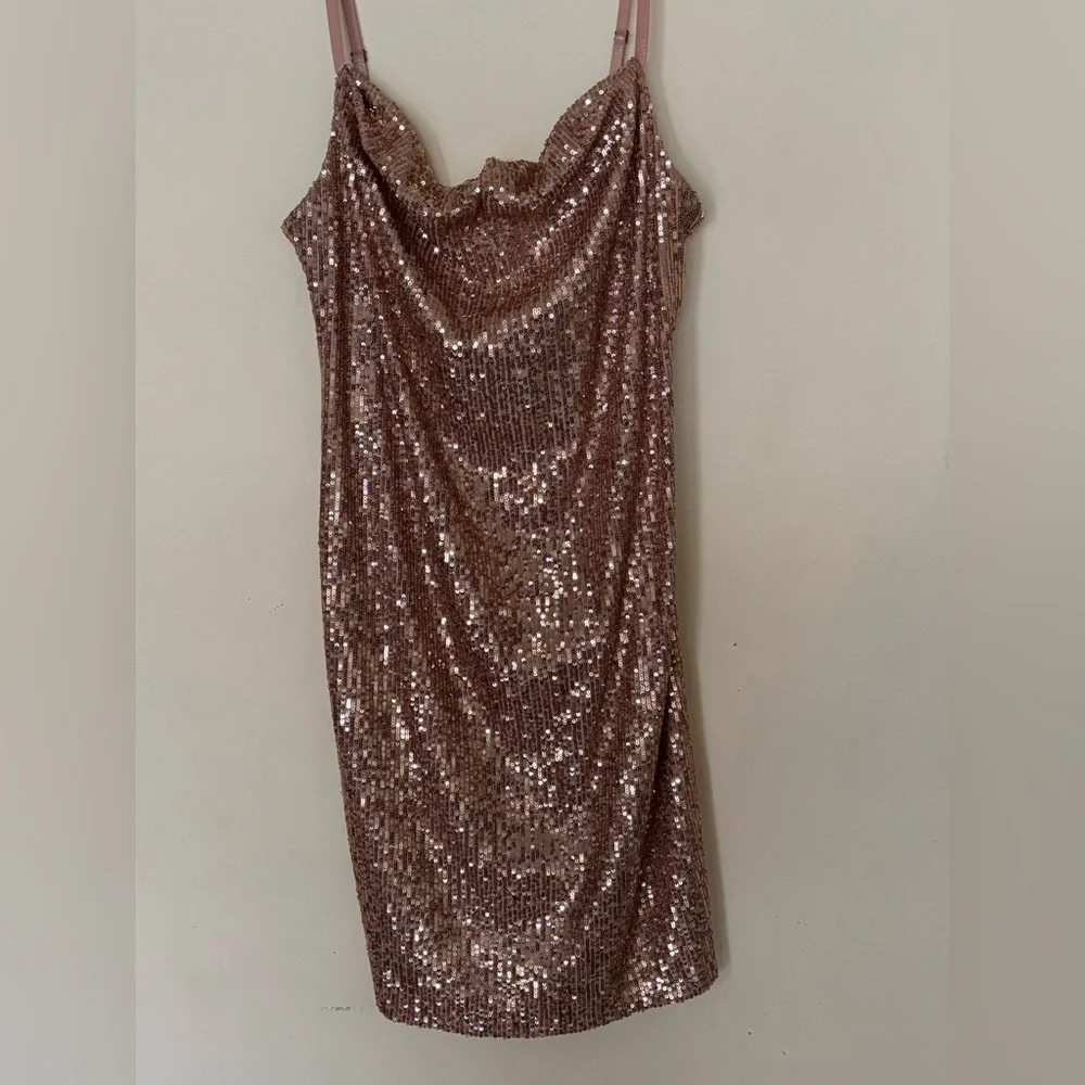 MARINA Women’s Rose Gold Sequin Spaghetti Strap Dress - Picture 2 of 8